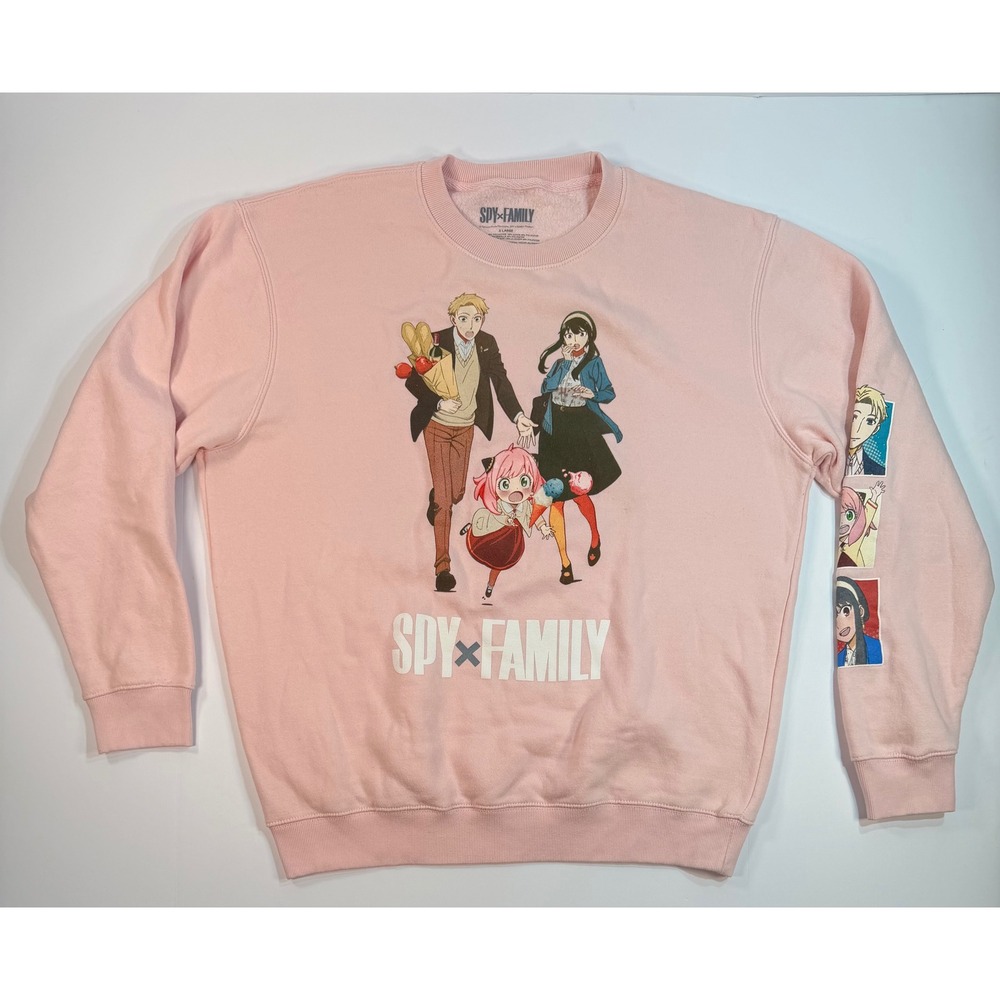 Spy x Family Pink Anime Graphic Sweatshirt Loid Yor Anya Crewneck XL
